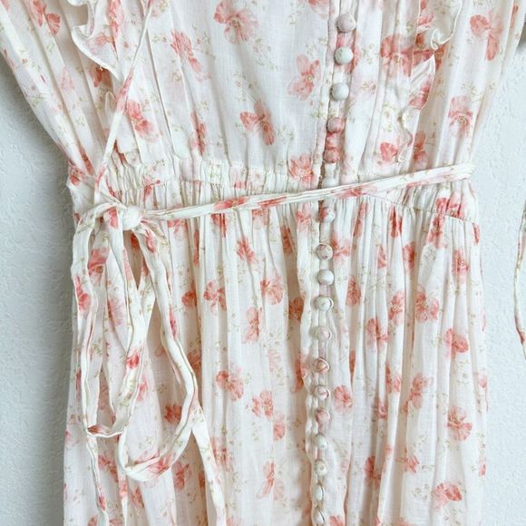 DOEN Carnation Dress Size Small White Poppy Pink Floral Maci Flutter Cotton - Picture 11 of 16